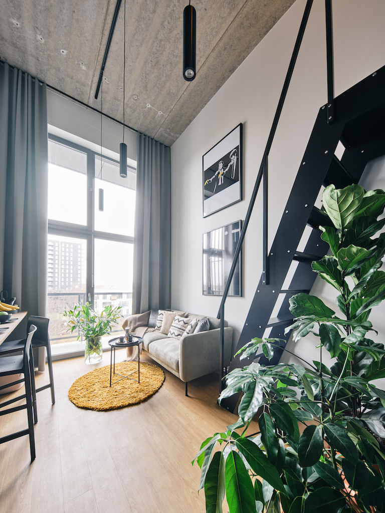 A Larsen loft with a mezzanine bed
